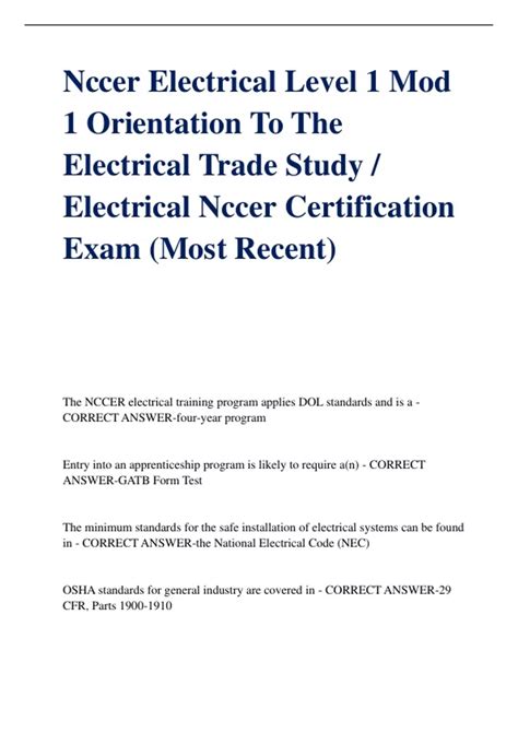 Nccer Electrical Level 1 Mod 1 Orientation To The Electrical Trade ...