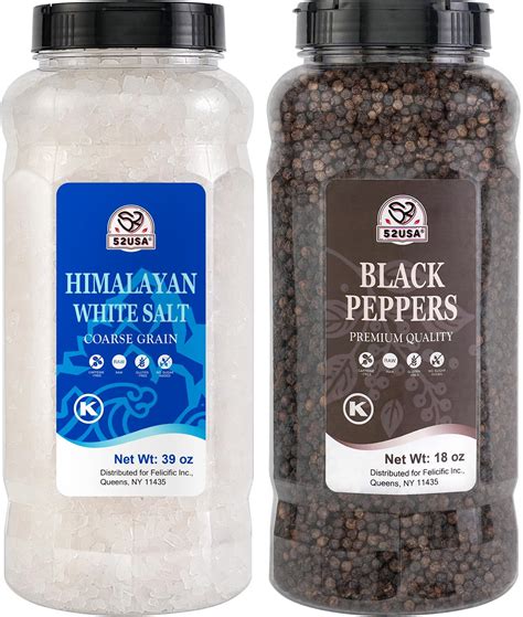 52USA Himalayan White Salt ESF27 (Coarse Grain) 39 oz + Whole Black ...