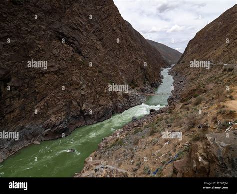 Yarlung Tsangpo River in mountain gorge, Brahmaputra, highlands of ...