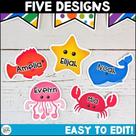 Editable Ocean Summer Name Tags for Bulletin Board Desk Cubby Door ...