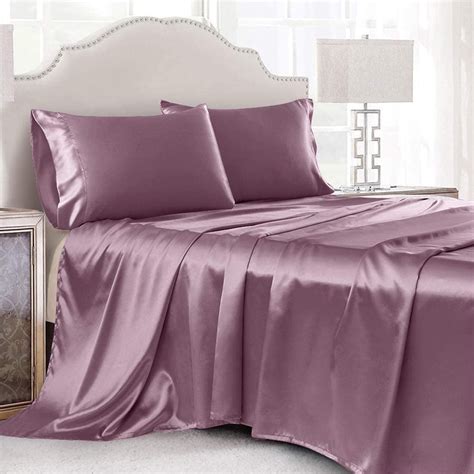 ANMINY Satin Sheets Queen Size, Luxury Silk Bed Sheet Set, Deep Pocket ...
