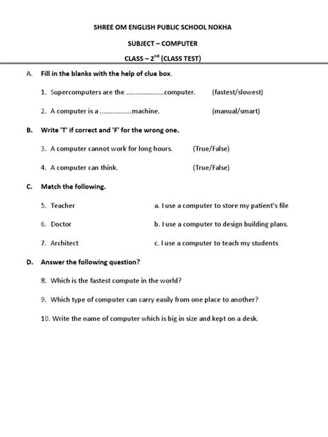 Image result for Computer Test Questions Form One and Two