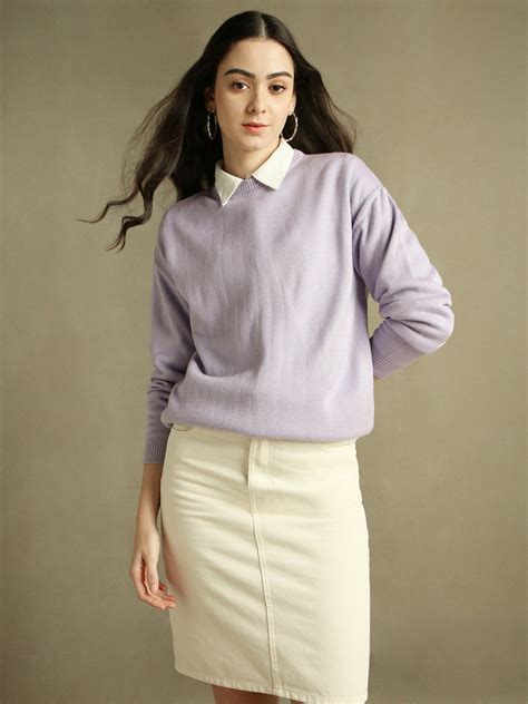 Round Neck Solid Lavender Full Sleeves Pullover Sweater – DENNIS LINGO