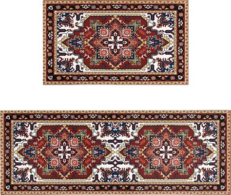 Red Kitchen Rugs Sets of 2 Boho Kitchen Rug Mat Washable Non-Slip ...