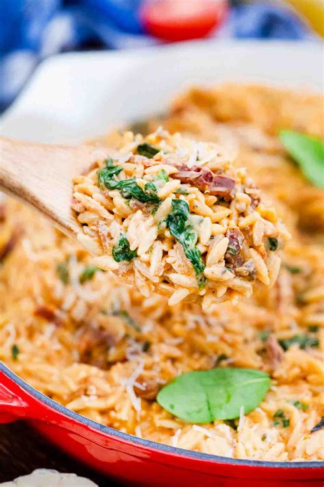 One Pan Creamy Tuscan Orzo Recipe - Sweet and Savory Meals