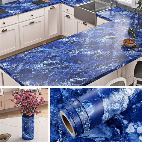 Livelynine Royal Blue Marble Contact Paper Peel and Stick Countertop ...