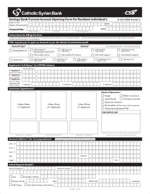 Savings Bank/Current Account Opening Form For Resident ... - Csb Co ...