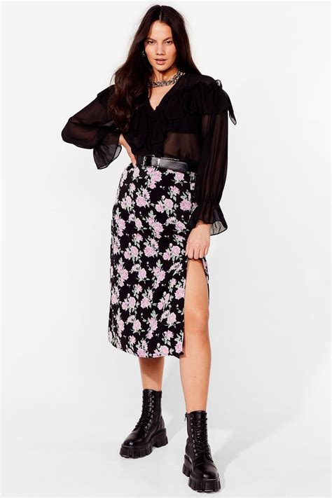 Plus Size Floral Slit Midi Skirt | Nasty Gal