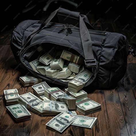 Premium Photo | A duffle bag filled with money on a table