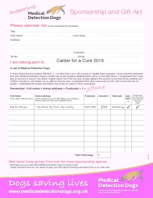 Fillable Online medicaldetectiondogs org Sponsorship form - Medical ...