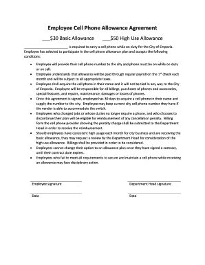 Fillable Online Employee Cell Phone Allowance Agreement Fax Email Print ...