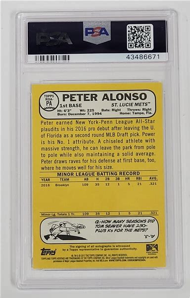 Lot Detail - Pete Alonso Autographed 2017 Topps Heritage #PA Minor ...