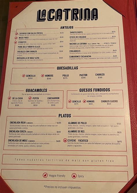 Menu at La Catrina restaurant, Santo Domingo, C. Max Henriquez Ureña