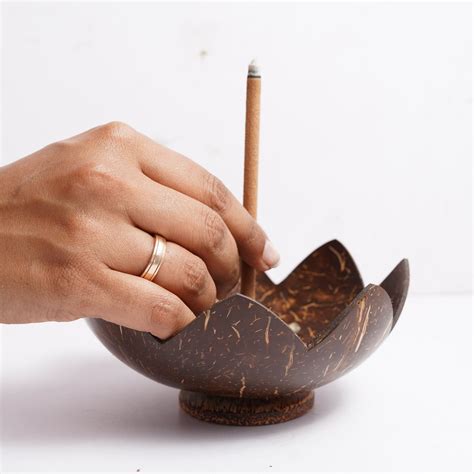 Thenga Coconut Shell Agarbatti Stand with Ash Catcher | Wooden Incense