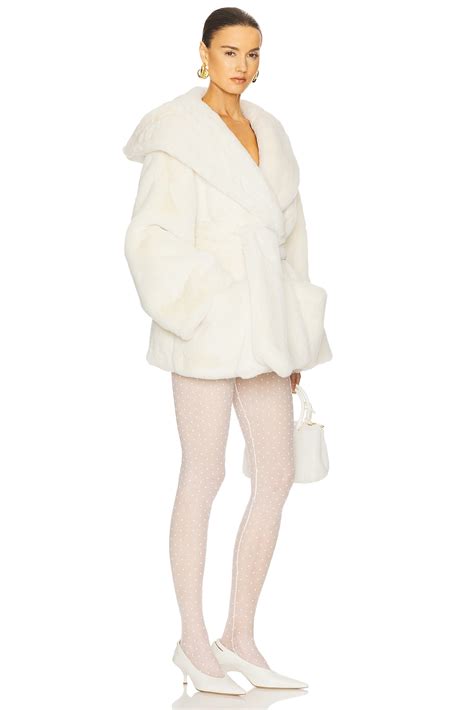 Helsa The Hooded Faux Fur Coat in White | REVOLVE