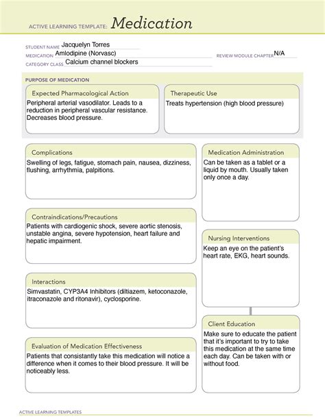 Amlodipine Ati Medication Template
