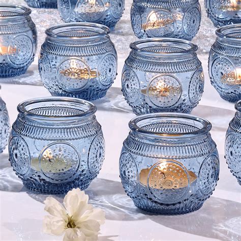 Amazon.com: Pickmesh 24 Pcs Assorted Blue Votive Candle Holders Mercury ...