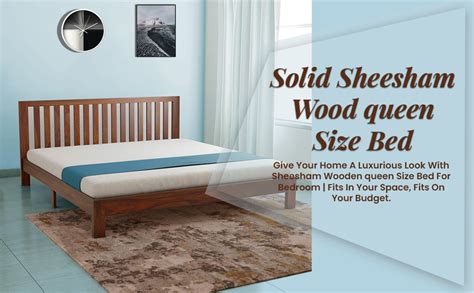 Roundhill Solid Sheesham Wood Queen Size Bed Without Storage Wooden ...