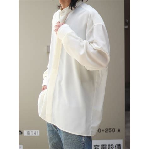 【CUBA】1990s off white color embroidery design poly band-collar shirt ...