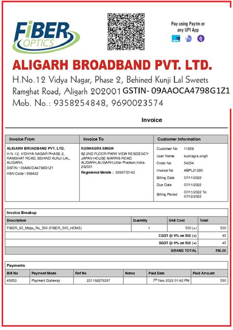 Broadband Bill November - Invoice Invoice From Invoice To Customer ...