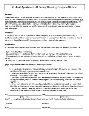 Fillable Online Student Apartments & Family Housing Couples Affidavit ...