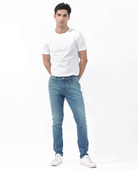 Rare Rabbit Men's Salar Pastel Blue Slim Fit Mid Rise Mild Wash With M