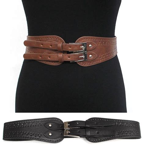 WOMEN ELASTIC Leather BUCKLE Hip WAIST WIDE BELT Stretch Vintage Western Fashion | Wide leather ...