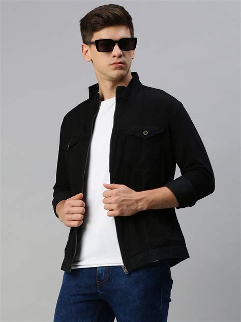 SHOWOFFFF Men's Mock Collar Solid Long Sleeves Black Jacket