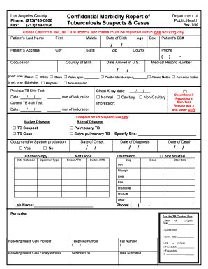 Los Angeles County Confidential Morbidity Report Of Tuberculosis ...