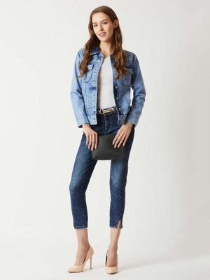 Buy Miss Chase Women's Light Blue Collared Full Sleeve Denim Twill Tape ...