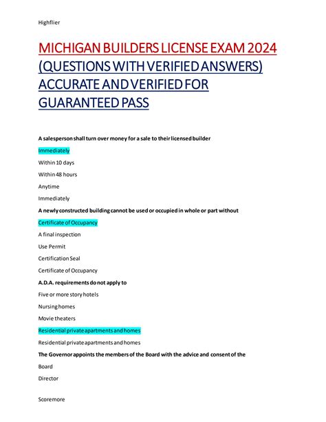 SOLUTION: Michigan builders license exam 2024 questions with verified ...