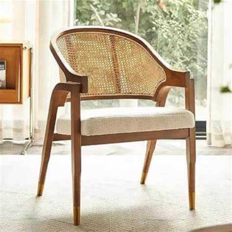 WOODSTAGE Sheesham Wood Rattan Dining Chair with Cushion for Home ...