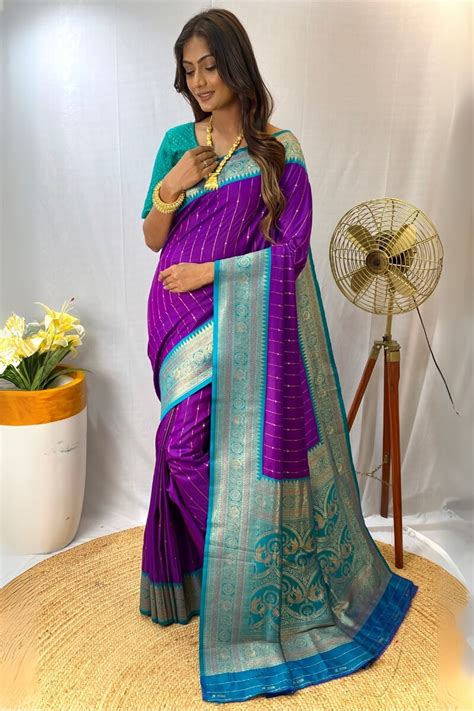 Barney Purple Zari Woven Banarasi Silk Saree – Armima
