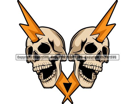 Skull Lightning Bolt Crazy Dead Head Face Evil Kill Killer Tattoo Devil ...