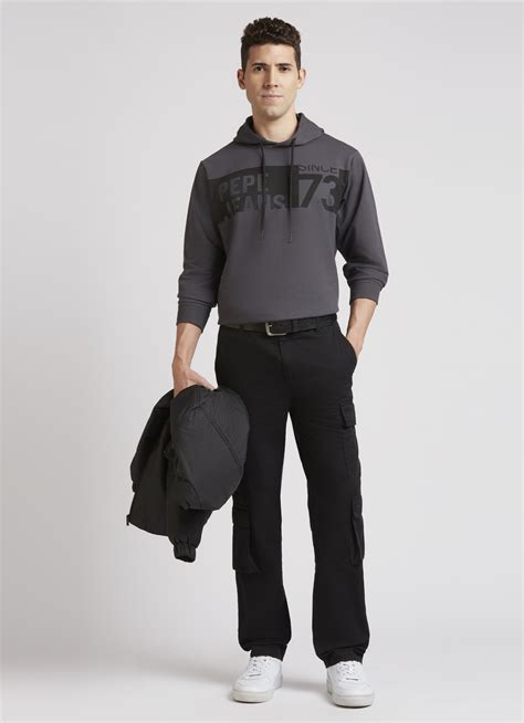 Grey Graphic Print Full Sleeve Hooded Sweatshirt | Pepe Jeans India