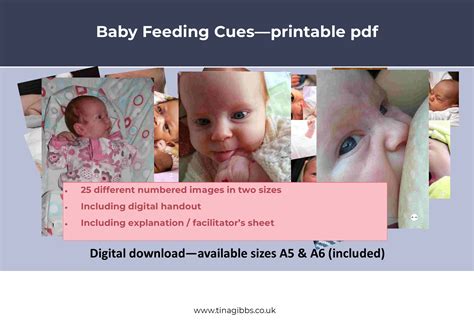 Baby Feeding Cues cards - pdf - printable - Tina Gibbs