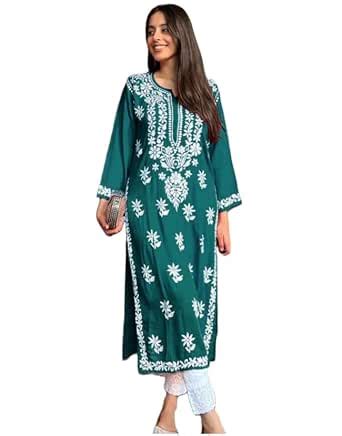 Buy ANNI DESIGNER Women's Cotton Blend Chikankari Embroidered Straight ...
