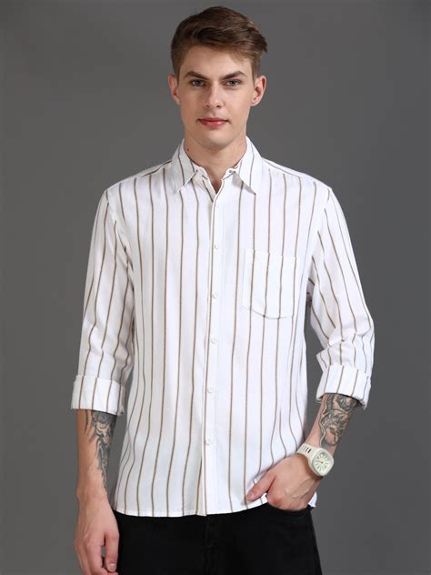 Buy Latest White & Beige Stripe Shirt Online In India