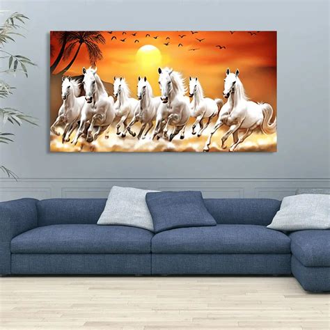 Buy Decor Design 3D Wall Sticker Vastu Seven White Running Horse ...