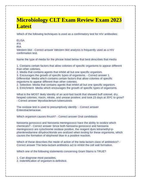 Microbiology CLT Exam Review Exam 2023 Latest | Exams Microbiology ...