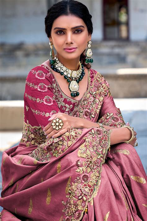 Buy Pink Embroidery Banarasi Silk Saree zb131854 | Saree Buta