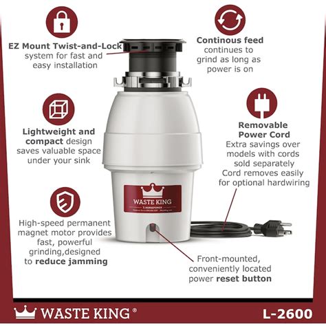 Waste King Legend Continuous Feed 1/2-HP Septic Safe Corded Garbage ...