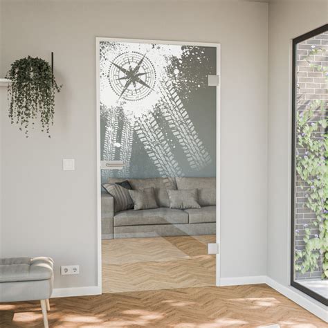 Glastür gelasert mit Motiv Kompass | Badspiegel Shop