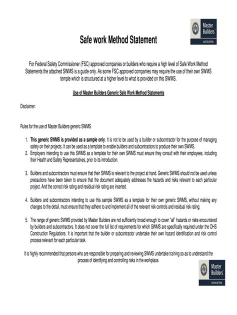 Image result for Generic SWMS NSW Example