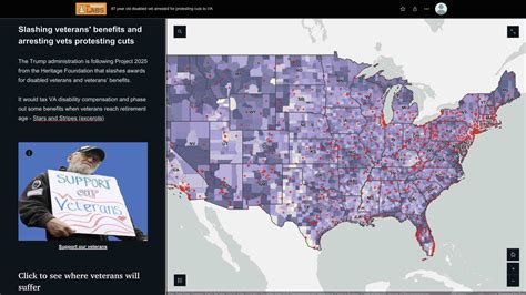Map of Veteran led protests against Trump