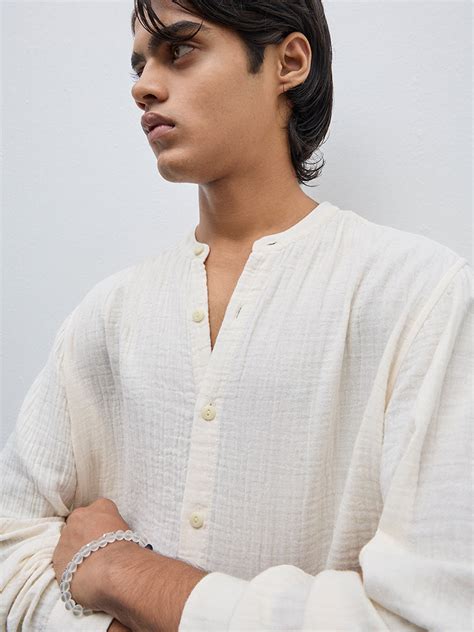 Buy ETA Off-White Crinkle Textured Resort-Fit Cotton Shirt from Westside