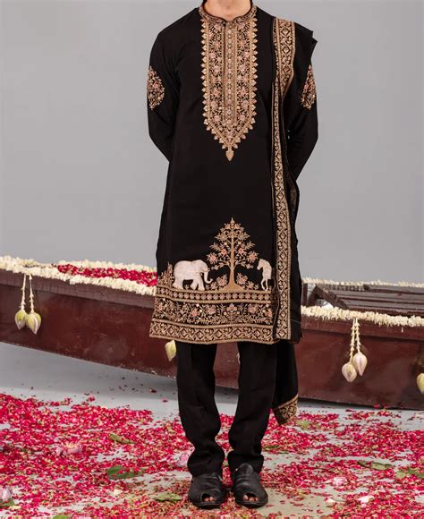 Elvish Yadav Armani Crafted Embroidery Black kurta Pant with Dupatta ...