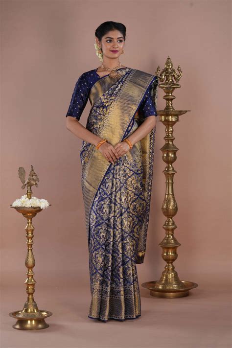 Kanchipattu Tissue Brocade Blue Saree – Kalanjali