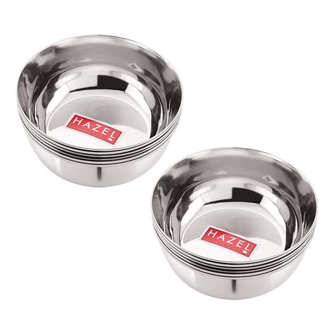 HAZEL Steel Bowl Set of 12 |Stainless Steel Serving Bowl Set | Steel ...