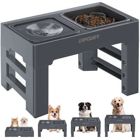 URPOWER 2-in-1 Elevated Slow Feeder Dog Bowls with No Spill Dog Water Bowl 4 Height Adjustable ...